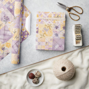 Papel De Regalo Lila Amarillo Colcha Gingham Cottagecore Floral
