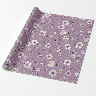 Papel De Regalo Lila Flor Ditsy Blanca Pastel Boho Años 70 Vintage