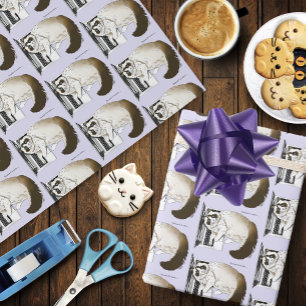 Papel De Regalo Lilac Laptop Cat Funny Cute