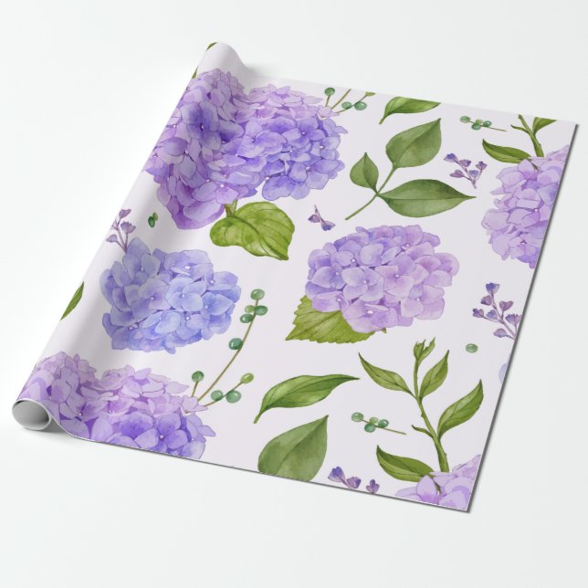 Papel De Regalo Lilac púrpura grande Hydrangea Floral (Desenrollado)