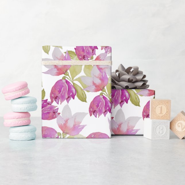 Papel De Regalo Lilac rosa Magnolia Flor acuática arte (Baby Shower)