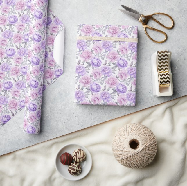 Papel De Regalo Lilac y Peonia Rosa Floral Romántica (Artesanía)