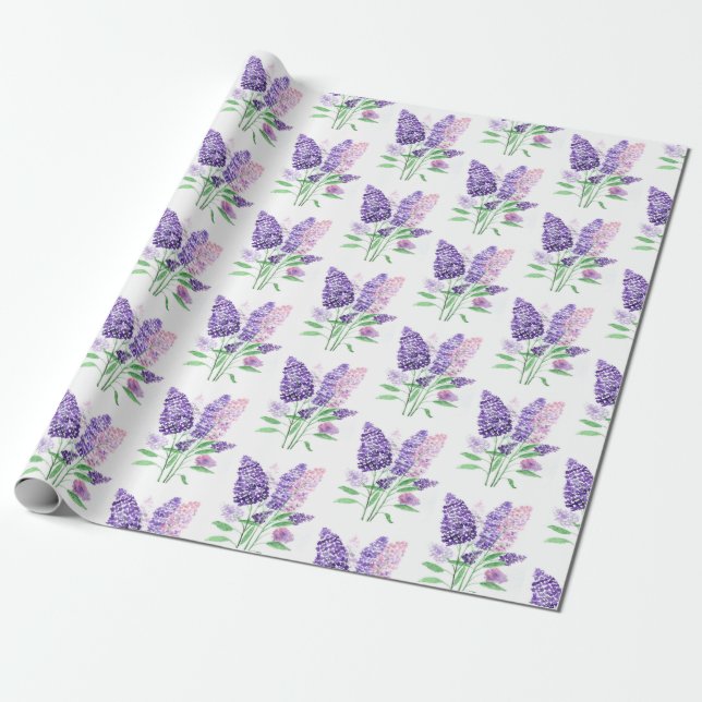 Papel De Regalo Lilacs Flores Púrpuras Patrón de Naturaleza acuare (Desenrollado)