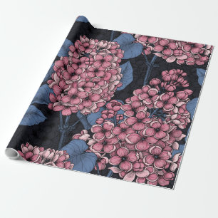 Papel De Regalo Lílago rosado sobre azul oscuro