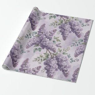 Papel De Regalo Lilas Flores de Lila Verde Salvia Lavanda Polvorie