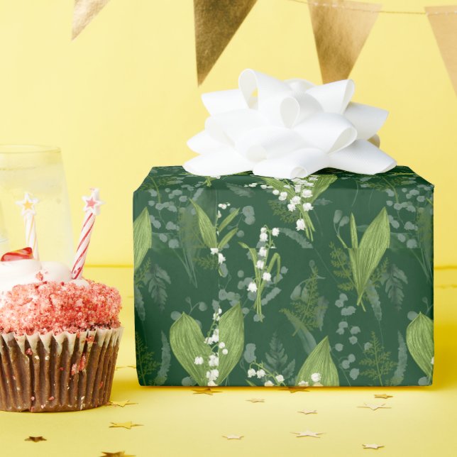 Papel De Regalo Lily of Valley con Ferns || Verde oscuro (Fiesta de cumpleaños )