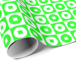 Papel De Regalo Lima Verde y Cuadrado Círculo Blanco
