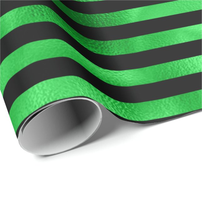 Papel De Regalo Lime Emerald Green Strilines Black (Esquina del rollo)