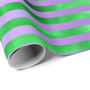 Papel De Regalo Lime Emerald Green Stripes Lines violeta púrpura