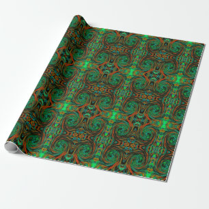 Papel De Regalo Lime Green y Naranja Resumen Retro Twirl