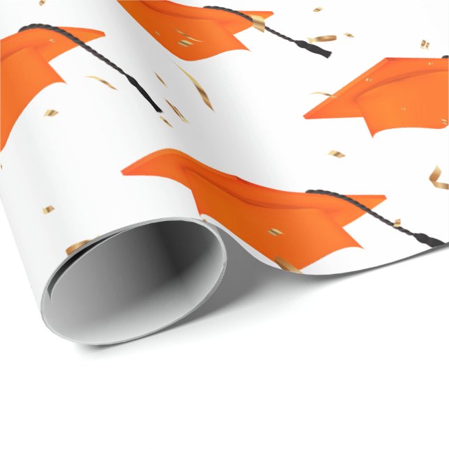 Papel De Regalo Límites de graduación naranja y Confetti de oro (Esquina del rollo)