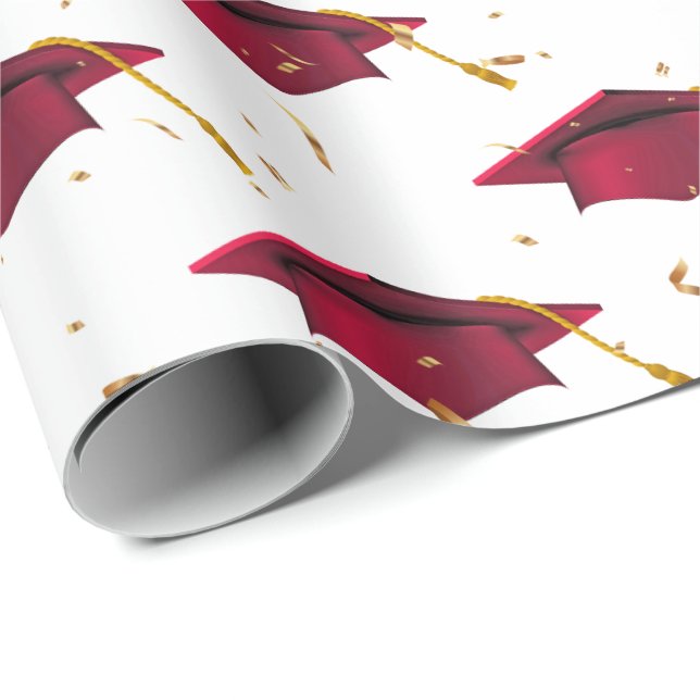Papel De Regalo Límites de graduación rojos y Confetti de oro (Esquina del rollo)