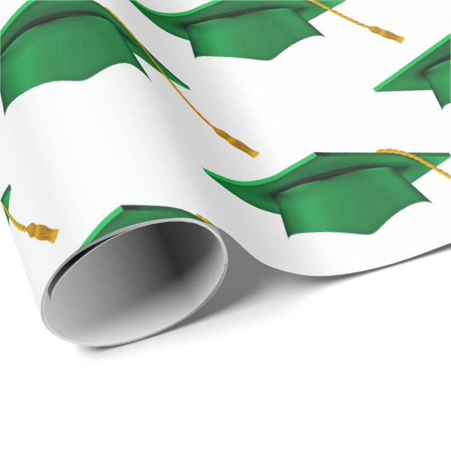 Papel De Regalo Límites de graduación verdes sobre blanco (Esquina del rollo)