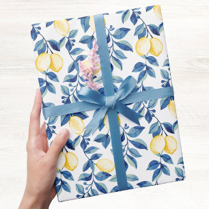 Papel De Regalo Limón Acuarela Azul