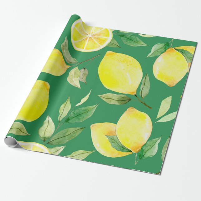 Papel De Regalo limón, acuarela, fondo, fruta, wallpape (Desenrollado)