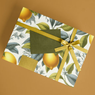 Papel De Regalo Limón Amarillo Vibrante y Botánico Acuarela Azul