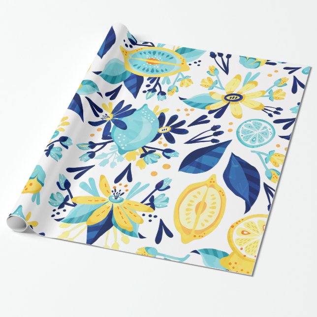 Papel De Regalo Limón Y Flores (Desenrollado)