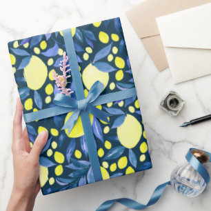Papel De Regalo Limonero mediterráneo rústico chic hoja azul