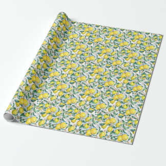 Papel De Regalo Limones acuarelas, rama de cítricos fresca.