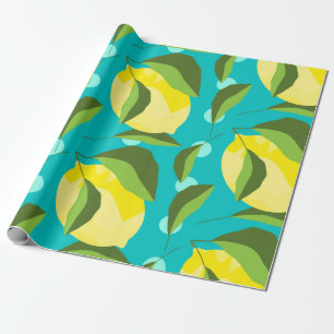 Papel De Regalo Limones amarillos con hojas verdes patrón sin sold