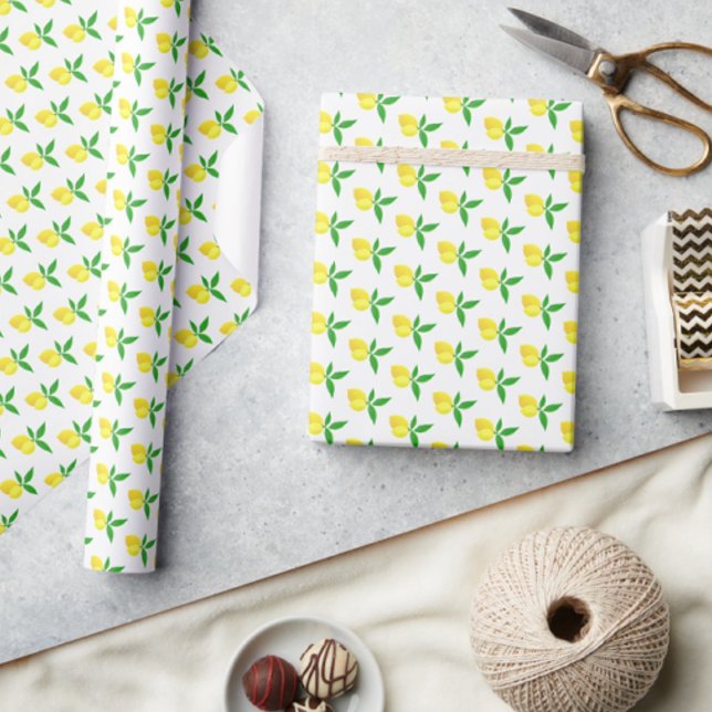 Papel De Regalo Limones Amarillos Hojas Verdes Fondo Blanco (Springtime fresh!)