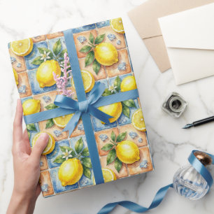 Papel De Regalo Limones de Amalfi, Diamantes y Baldosas Mediterrán