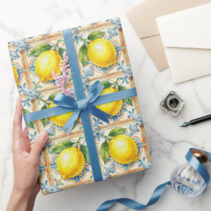 Papel De Regalo Limones de Amalfi, Diamantes y Baldosas Mediterrán