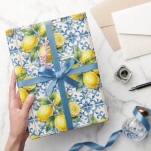 Papel De Regalo Limones de Amalfi, Diamantes y Baldosas Mediterrán