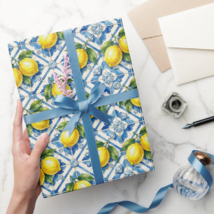 Papel De Regalo Limones de Amalfi, Diamantes y Baldosas Mediterrán