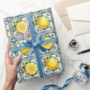 Papel De Regalo Limones de Amalfi, diamantes y baldosas mediterrán