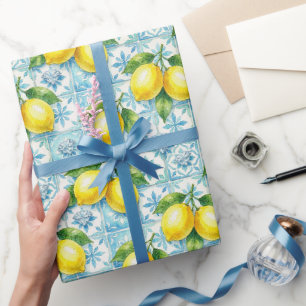 Papel De Regalo Limones de Amalfi, Diamantes y Baldosas Mediterrán
