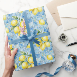 Papel De Regalo Limones de Amalfi, Diamantes y Baldosas Mediterrán