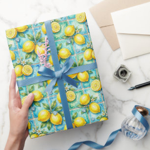 Papel De Regalo Limones de Amalfi, Diamantes y Baldosas Mediterrán
