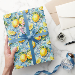 Papel De Regalo Limones de Amalfi, Diamantes y Baldosas Mediterrán