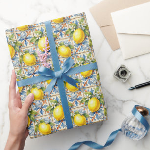 Papel De Regalo Limones de Amalfi, Diamantes y Baldosas Mediterrán