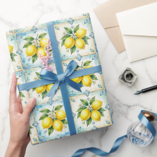 Papel De Regalo Limones de Amalfi, Diamantes y Baldosas Mediterrán