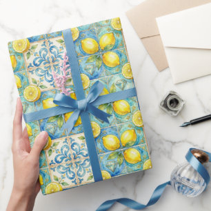 Papel De Regalo Limones de Amalfi, Diamantes y Baldosas Mediterrán
