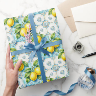 Papel De Regalo Limones de Amalfi, Diamantes y Baldosas Mediterrán