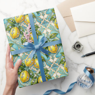 Papel De Regalo Limones de Amalfi, Diamantes y Baldosas Mediterrán