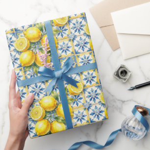 Papel De Regalo Limones de Amalfi, Diamantes y Baldosas Mediterrán
