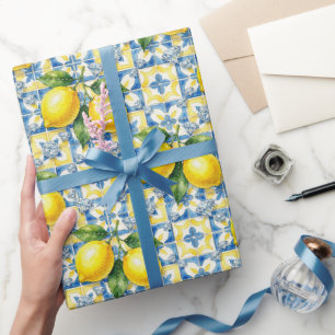 Papel De Regalo Limones de Amalfi, Diamantes y Baldosas Mediterrán