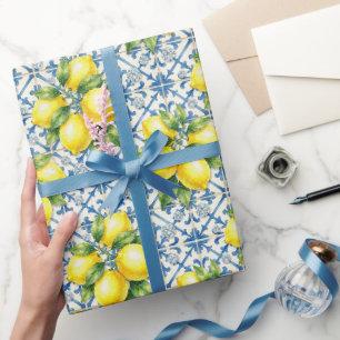 Papel De Regalo Limones de Amalfi, Diamantes y Baldosas Mediterrán