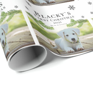 Papel De Regalo Linda Primera Navidad Pino Cachorro Perro Mascota