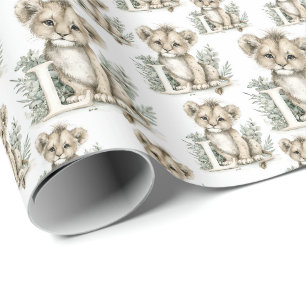 Papel De Regalo Lindo alfabeto de animales bebés en acuarela León