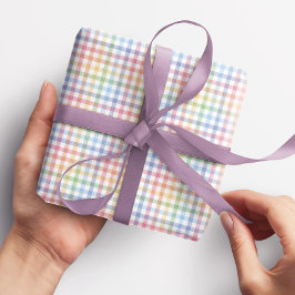 Papel De Regalo Lindo arcoiris gingham chapado en colores pastel