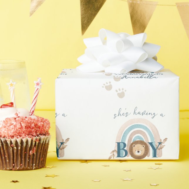 Papel De Regalo Lindo bebé boho león huellas de cachorro (Fiesta de cumpleaños )