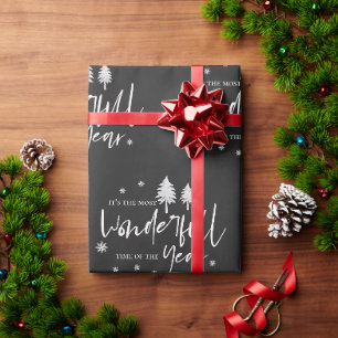 Papel De Regalo Lindo Blanco Negro Tiempo Más Maravilloso del Año