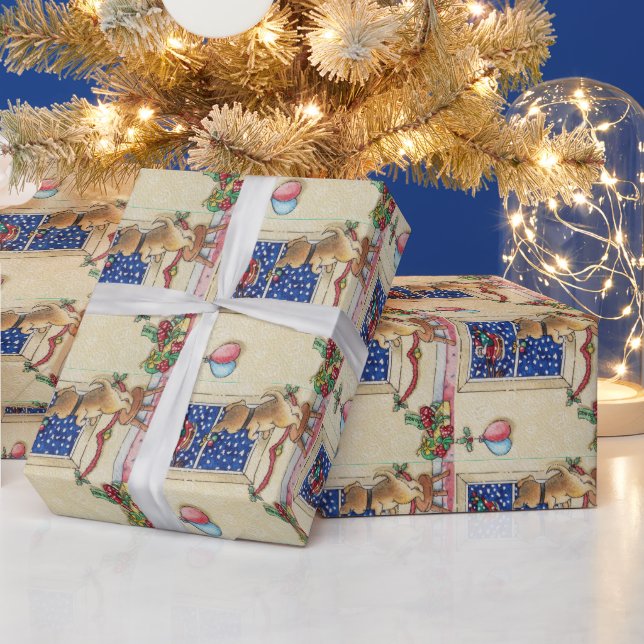 Papel De Regalo lindo cachorro marrón santa sleigh en navidades de (Vacaciones)