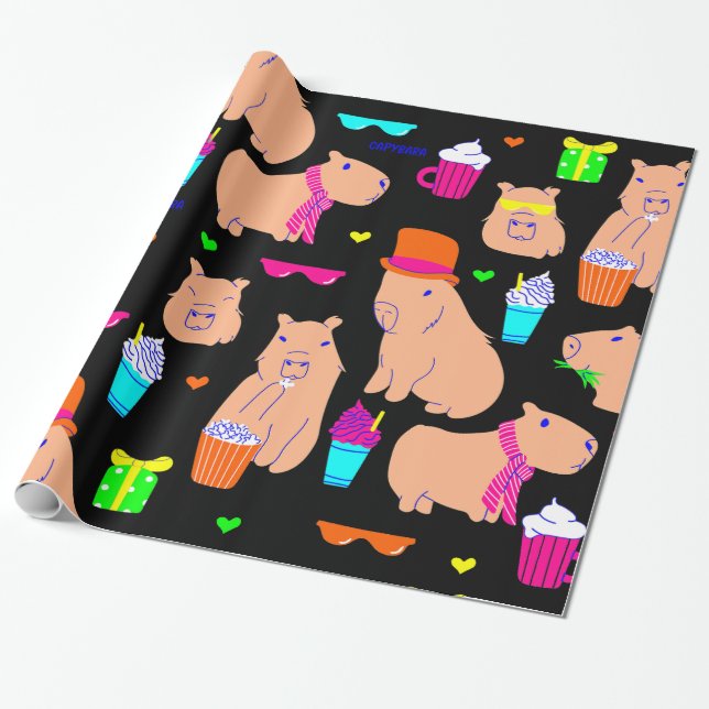 Papel De Regalo lindo capibara divertido animal negro (Desenrollado)