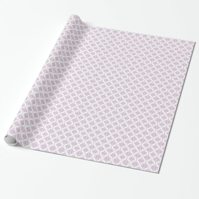 Papel De Regalo Lindo damasco lavanda, morado y blanco (Desenrollado)